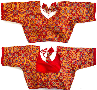 Red color cotton ajrakh printed blouse online 