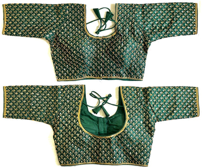 Dark green color silk sequins work blouse online