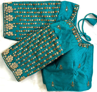 heavy shining silk Sky Blue Blouse For Saree