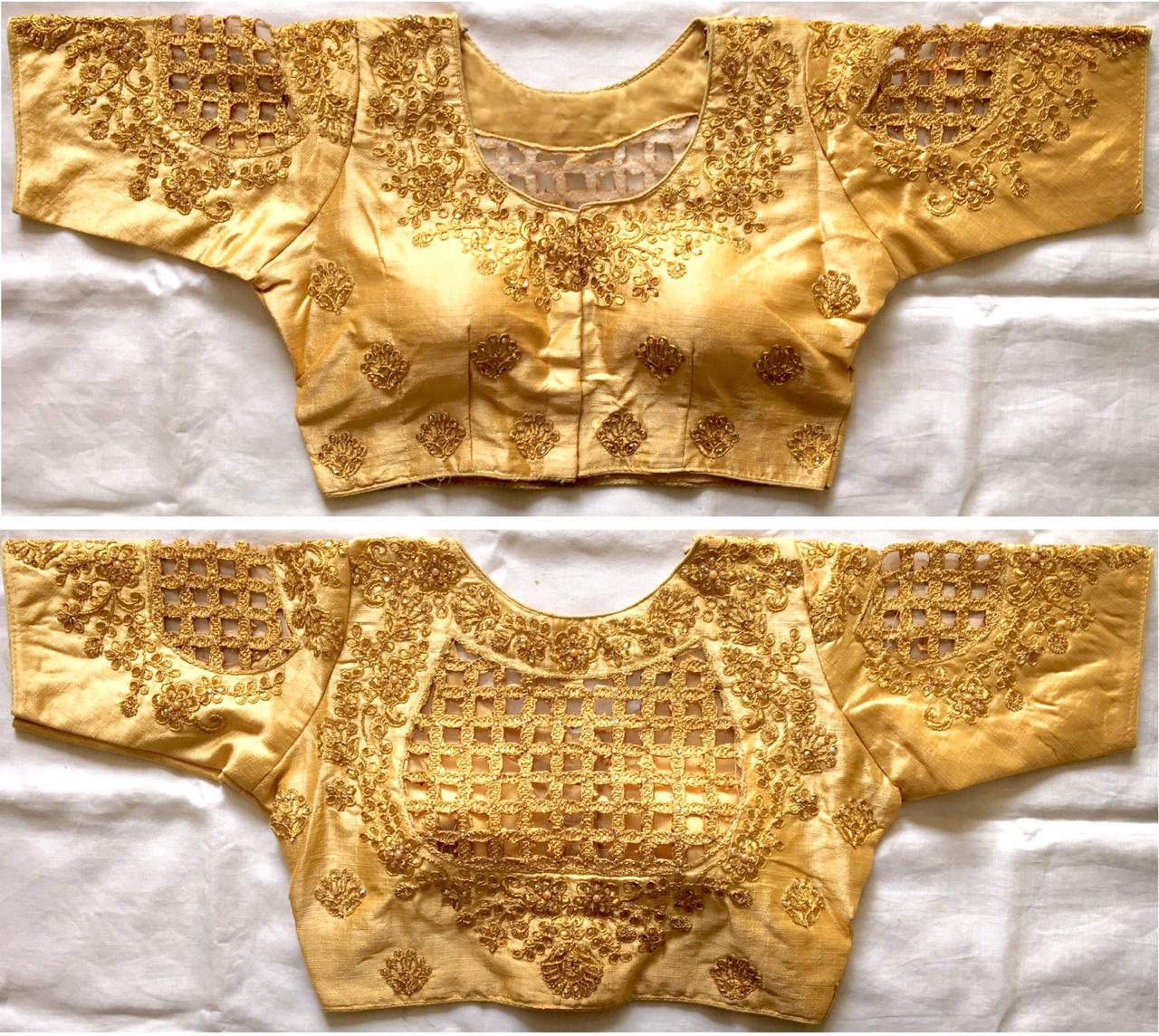 Beige color phantom silk hand work blouse for wedding
