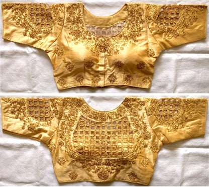 Beige color phantom silk hand work blouse for wedding