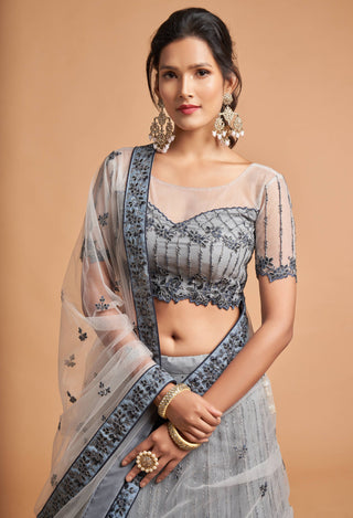 Grey color heavy lehenga choli for wedding