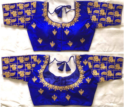 Blue color phantom silk hand work blouse online