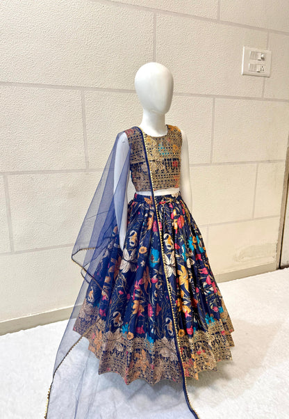 Blue color chinon silk kids lehenga choli price
