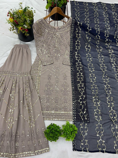 Beige color georgette sharara suit for women