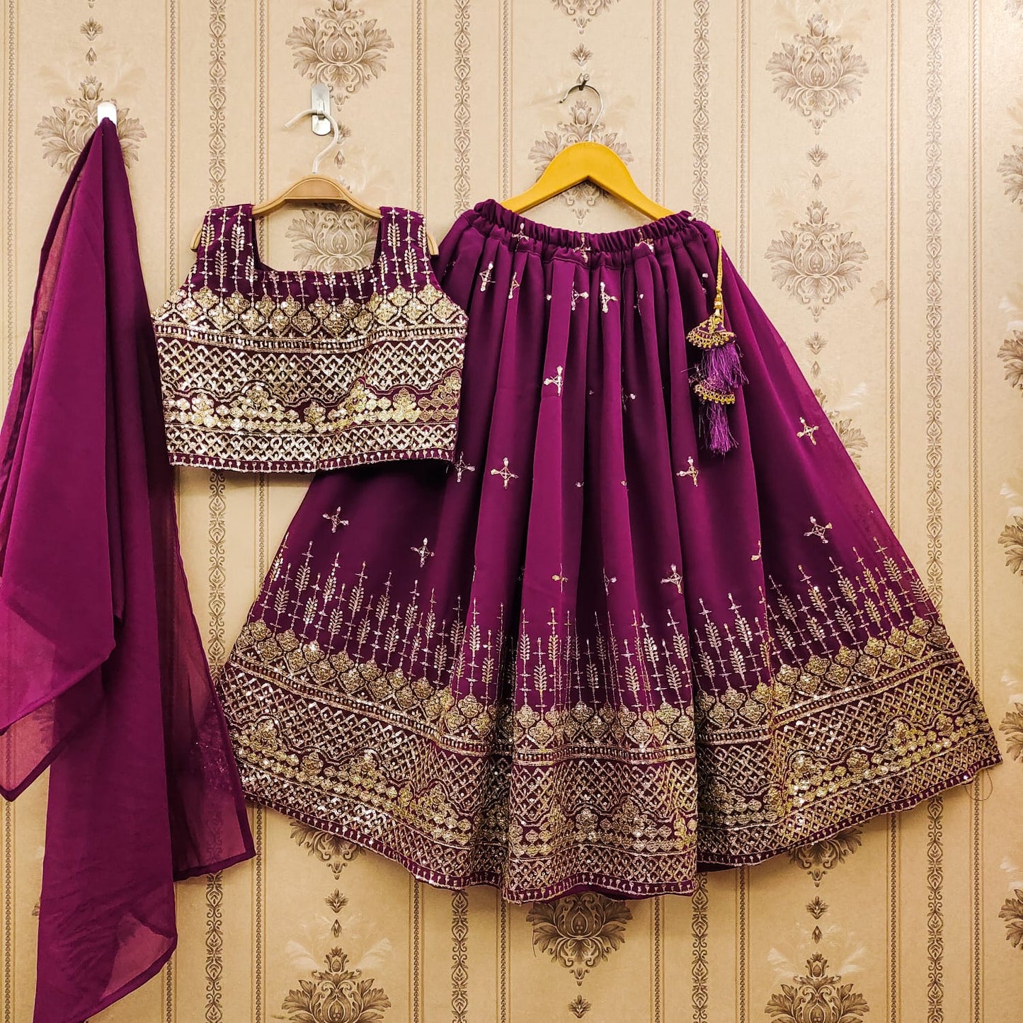 Wine color georgette lehenga choli for small girls online
