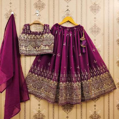 Wine color georgette lehenga choli for small girls online
