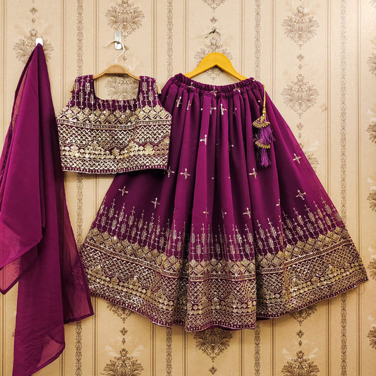 Wine color georgette lehenga choli for small girls online
