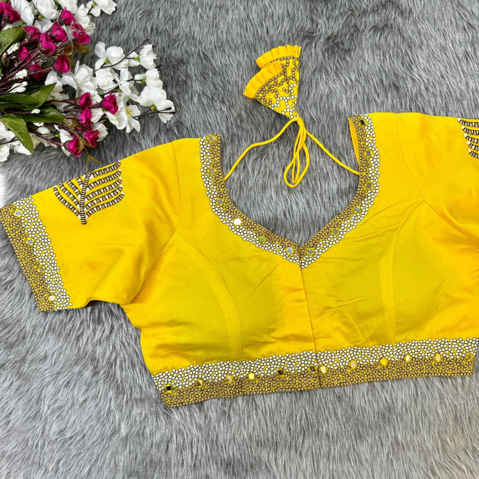 stylish front open design Yellow  Blouse