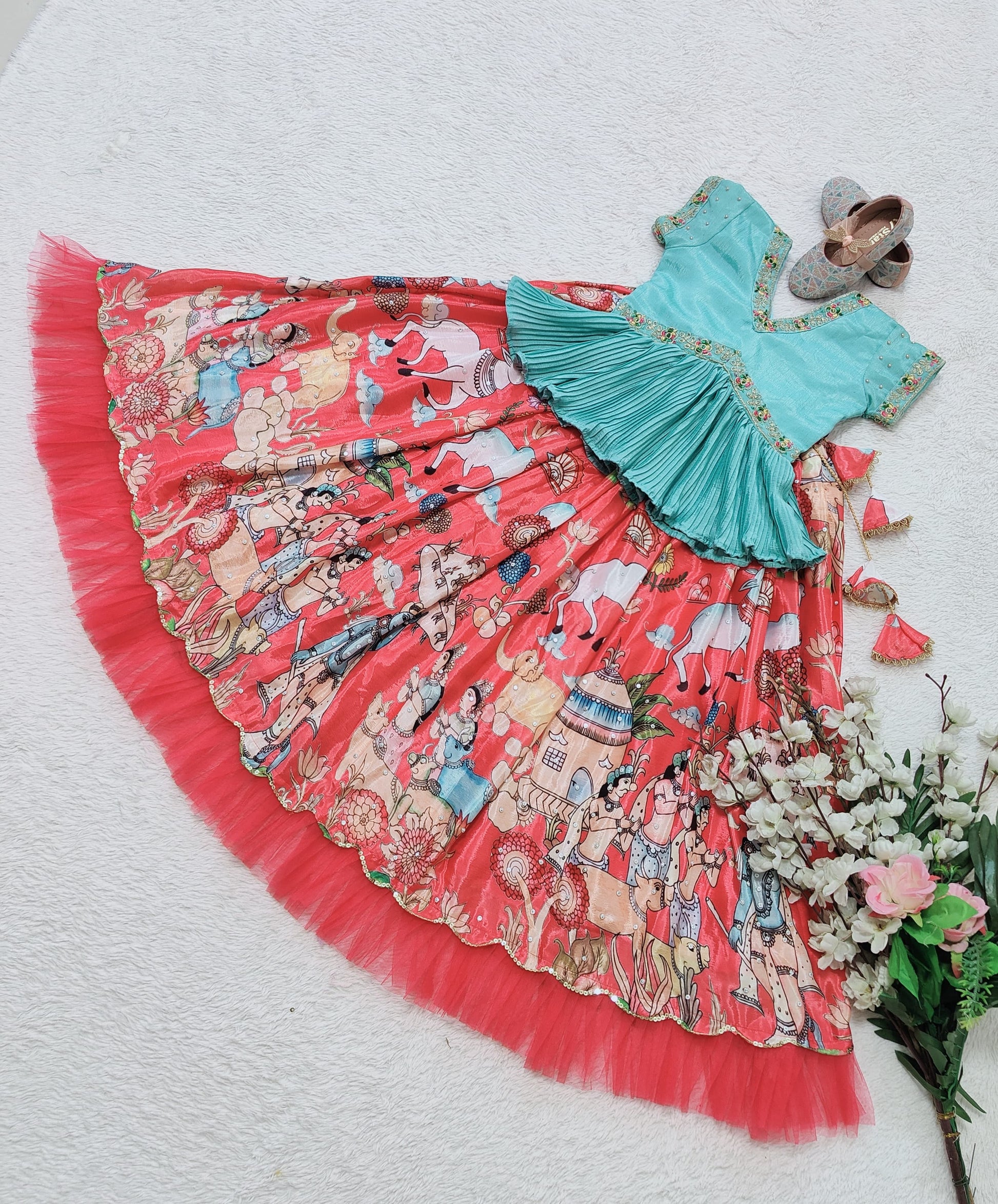 Peach color georgette lehenga choli for small girls with price

