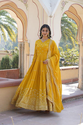 Women yellow georgette gown