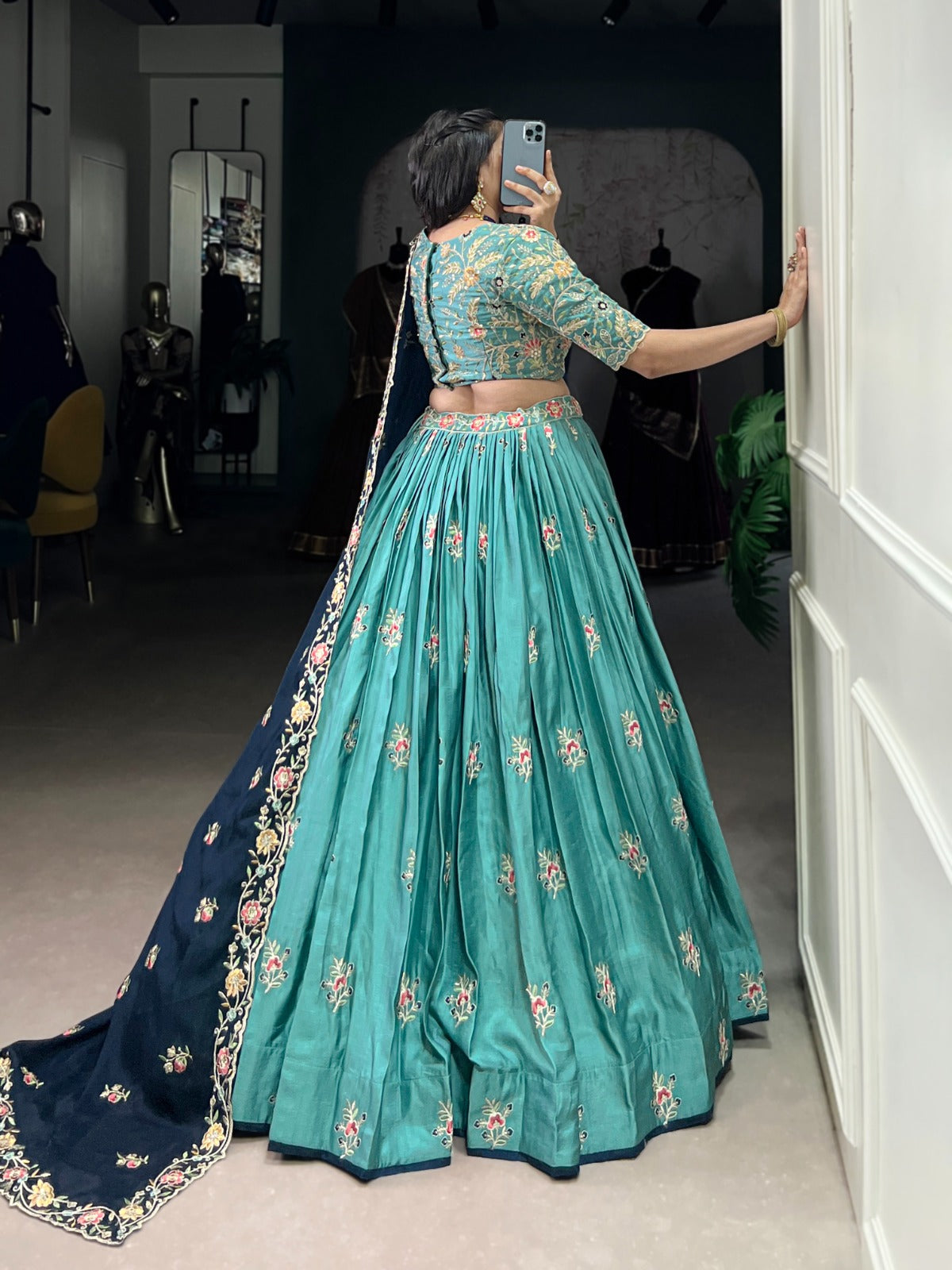 Sea blue color lehenga UK