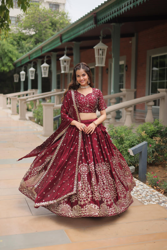 Wedding wear maroon lehenga choli