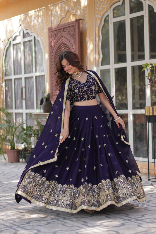 Purple silk lehenga choli for women party wear
