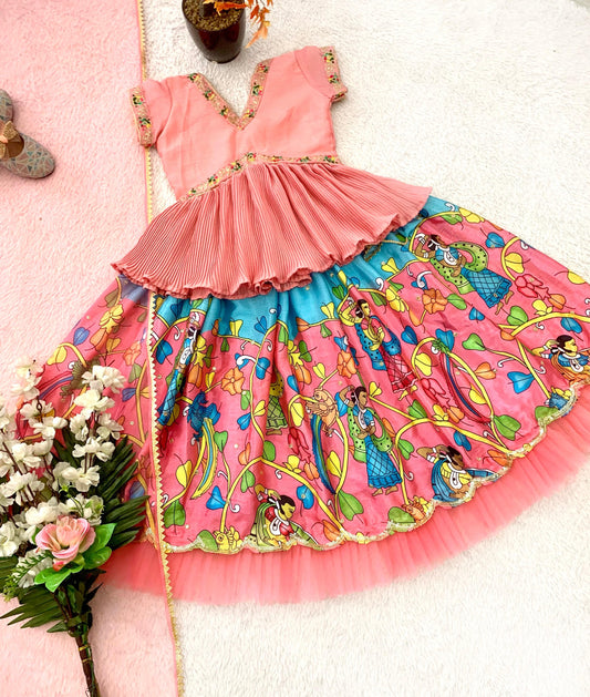 Peach color chinon silk lehenga choli for women