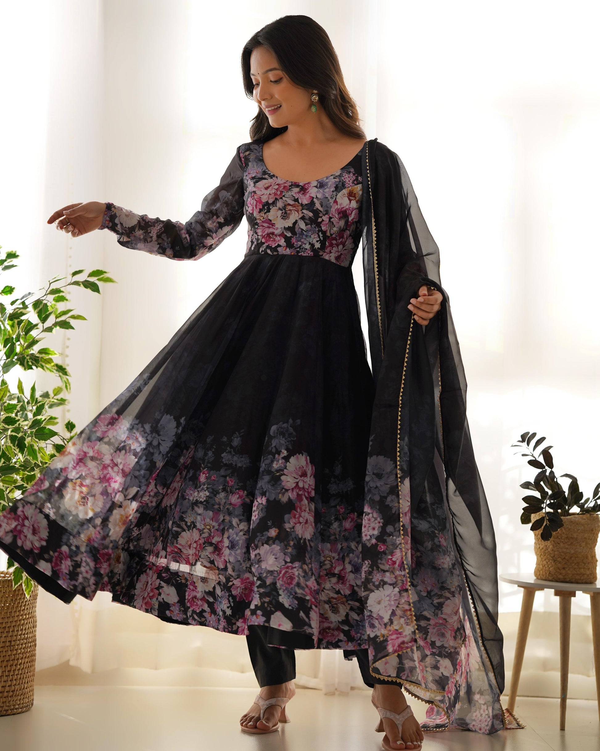 Black color organza silk salwar suit for women