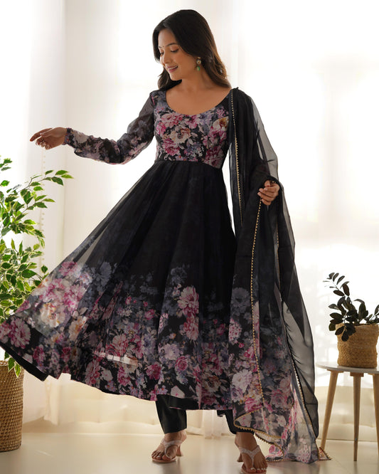 Black color organza silk salwar suit for women