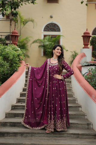 Wine color chinon long sharara suit price