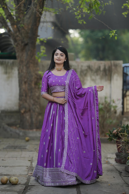 Purple color chinon lehenga choli for women