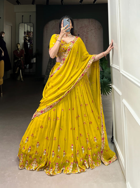 Mustard color georgette lehenga choli for women