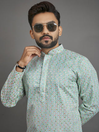 Multicoloured Thread Embroidery Kurta For Men's