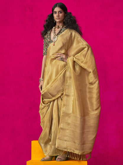 Mustard color tissue silk saree for women