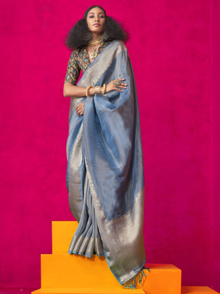 Blue color tissue silk saree for women