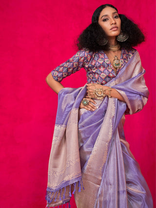 Purple color tissue silk saree for women online shopping
