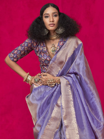 purple tissue handloom silk saree for women