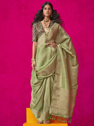 Mehendi color tissue silk saree for women online
