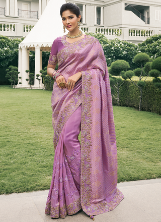 Pure purple color silk saree for women
