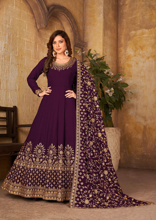 Wine color georgette anarkali gown 