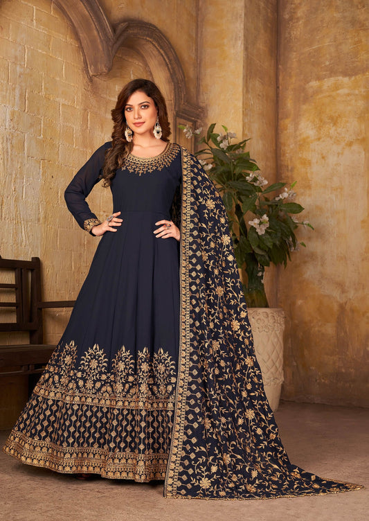 Navy blue color georgette fancy gown 