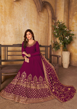 Rani pink color georgette anarkali gown for women images