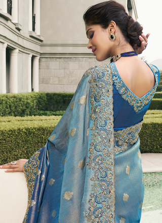 Blue color tissue silk saree online shopping