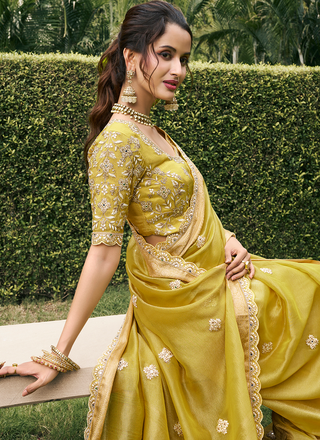 Yellow color tissue silk saree online price