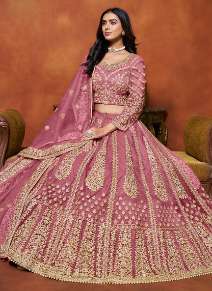 Light pink color net lehenga choli for women
