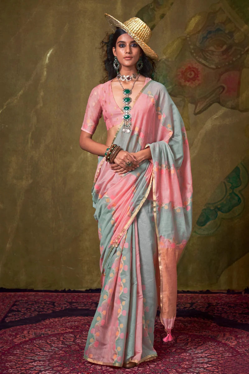 Pink color handloom saree for women