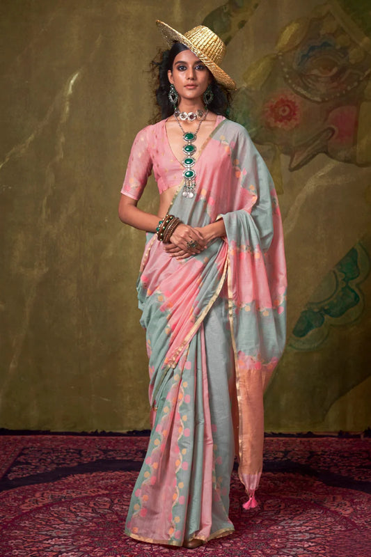 Pink color handloom saree for women