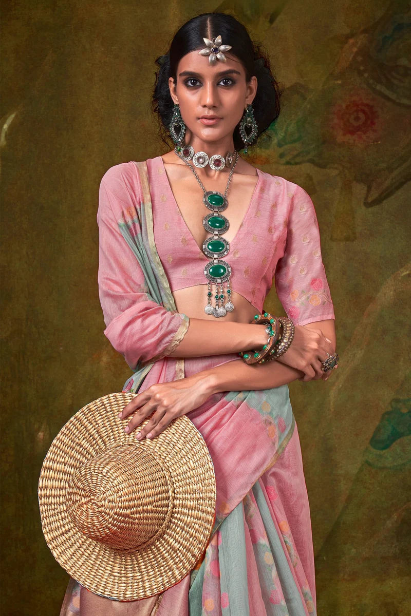 Pink color handloom saree with blouse online