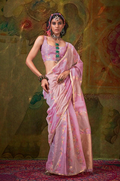Pink color handloom weaving saree for women