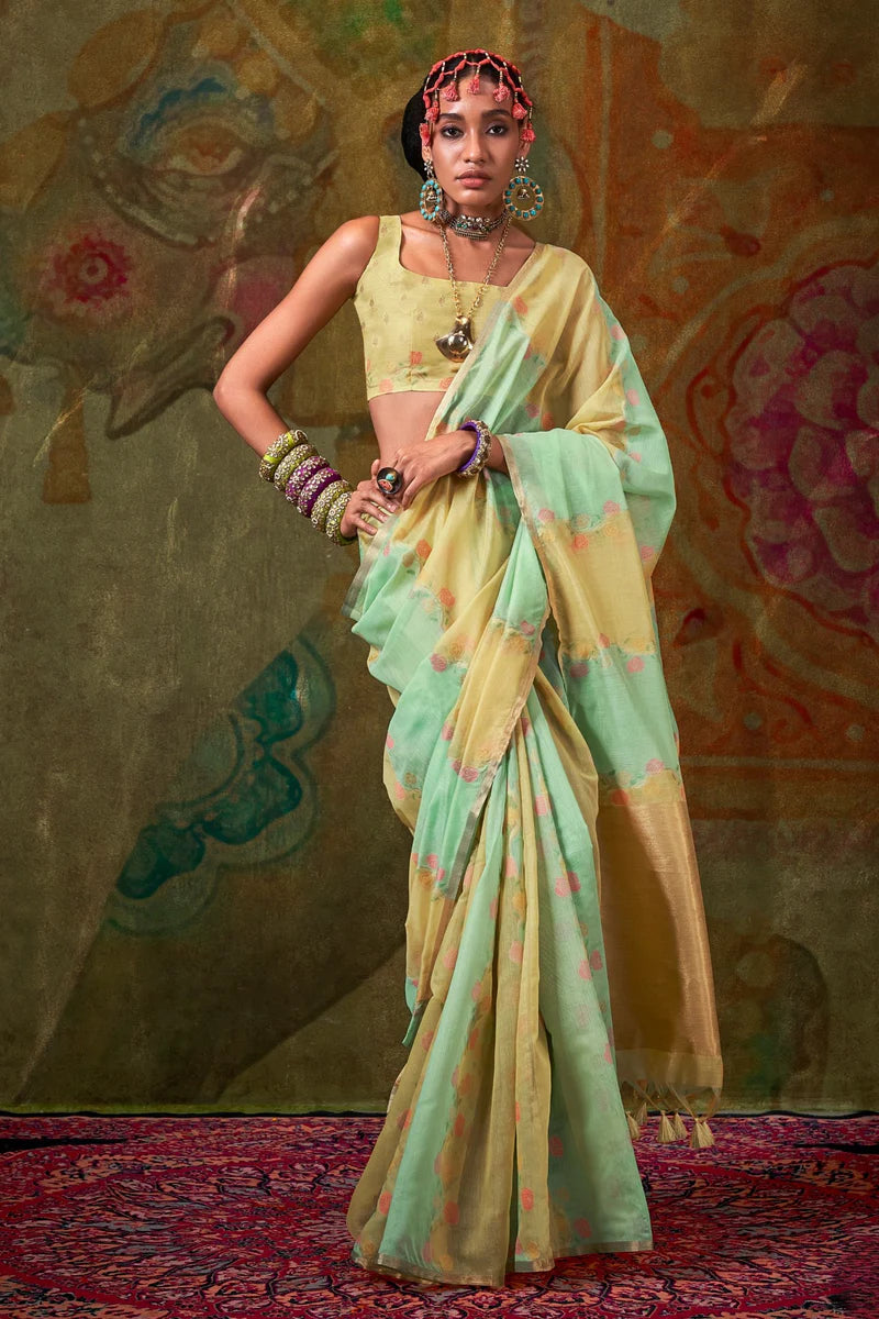 Green color handloom saree for women