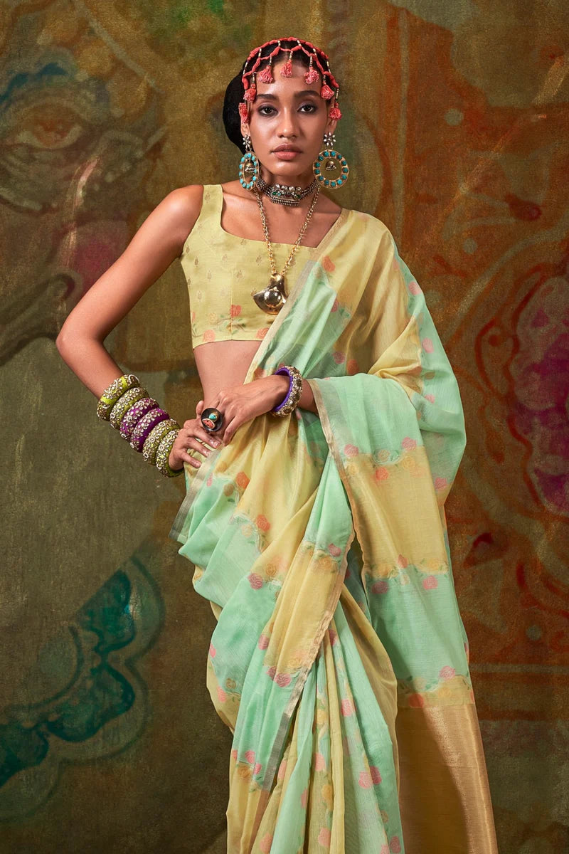 Green color handloom saree with blouse price
