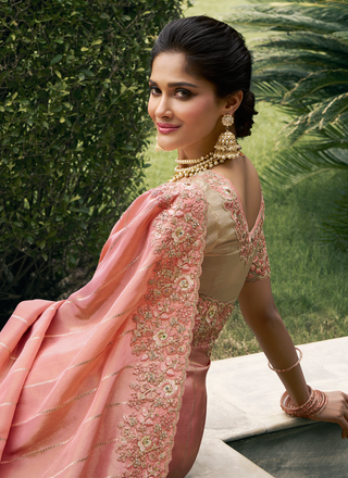 Peach colour Saree for Wedding
