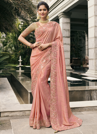 Peach color tissue silk saree for women with price
