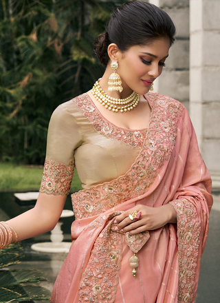 Peach colour Saree Party Wear
