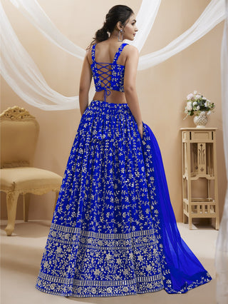 Blue Embroidered Georgette Lehenga Choli With Net Dupatta