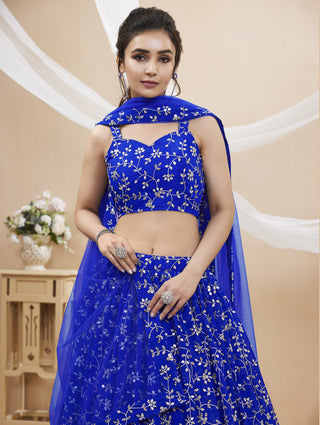 Blue Embroidered Georgette Lehenga Choli With Net Dupatta