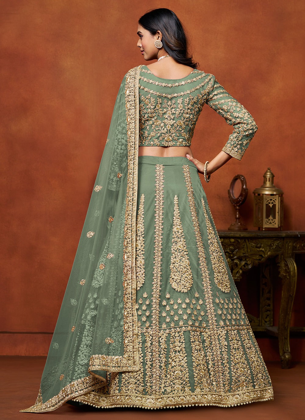 Green color net lehenga choli price

