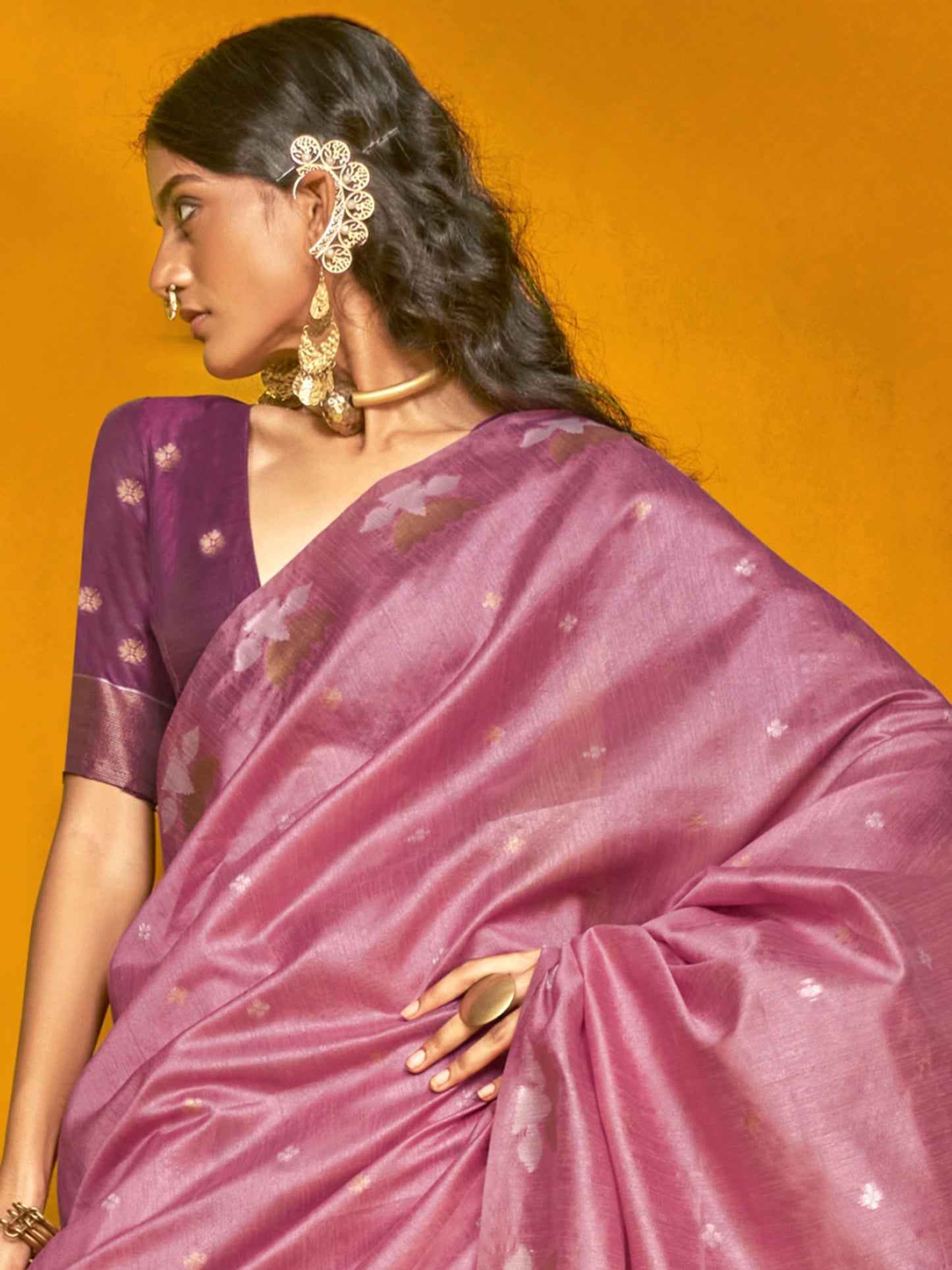 Pink color tussar silk saree for women online
